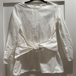 COS White Tie-Waist Long Sleeve Blouse